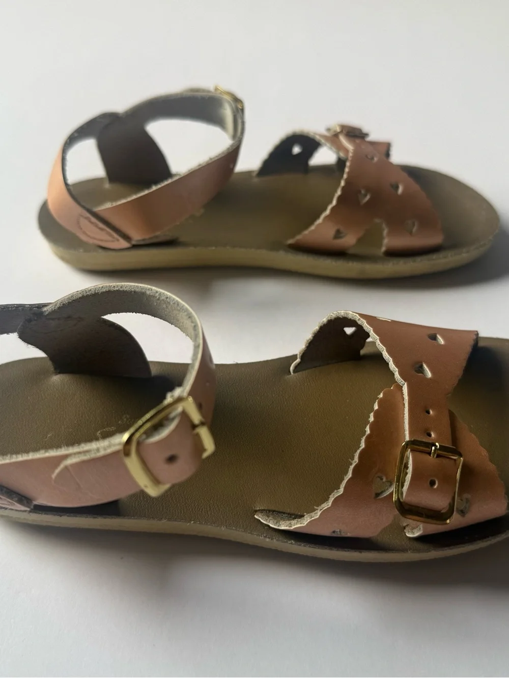 Sun San Sweetheart Metallic Rose Gold Heart-Accent Ankle Strap Sandals size 1